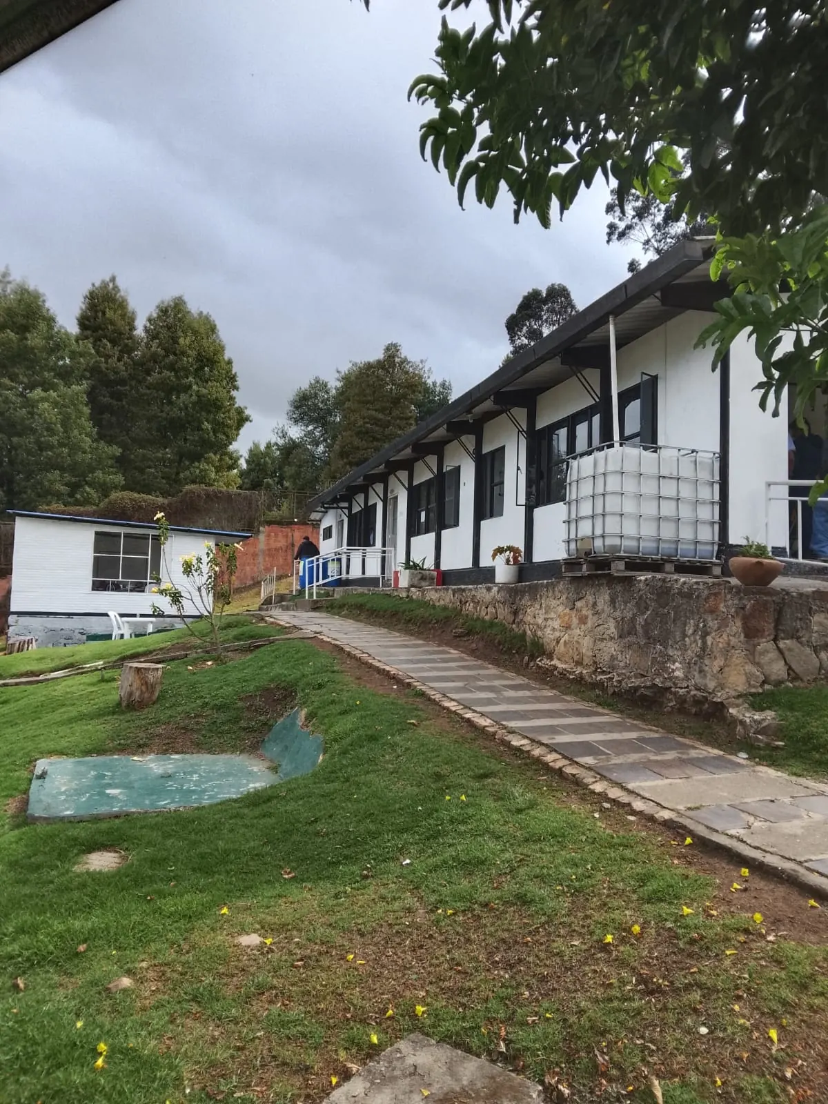 Bloque de aulas de un piso con jardín exterior en el Colegio Jonathan Swift